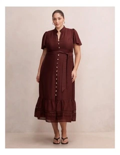 Rachel Lace Trim Midi Dress in Chocolate