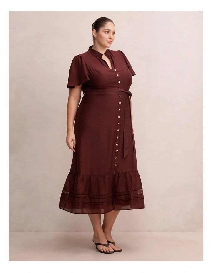 Rachel Lace Trim Midi Dress in Chocolate image 3