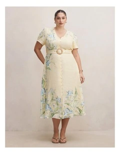 Calissa V-Neck Short Sleeves Midi Dress in Yellow