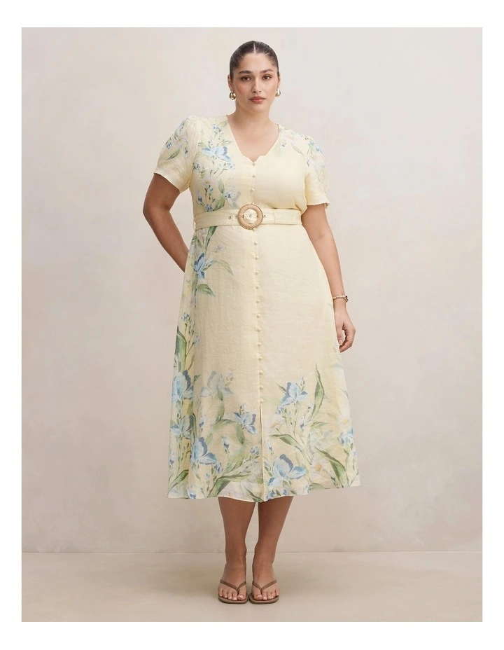 Calissa V-Neck Short Sleeves Midi Dress in Yellow image 1
