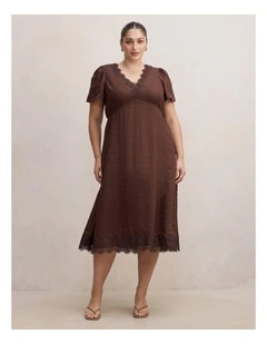 Zali Lace Linen Midi Dress in Chocolate