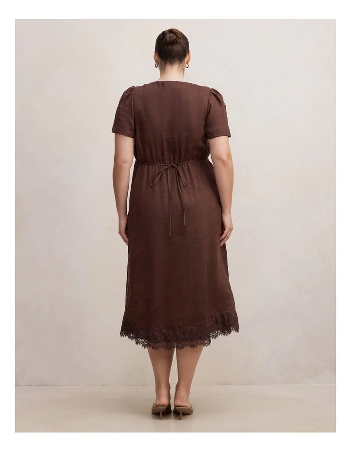 Zali Lace Linen Midi Dress in Chocolate image 2