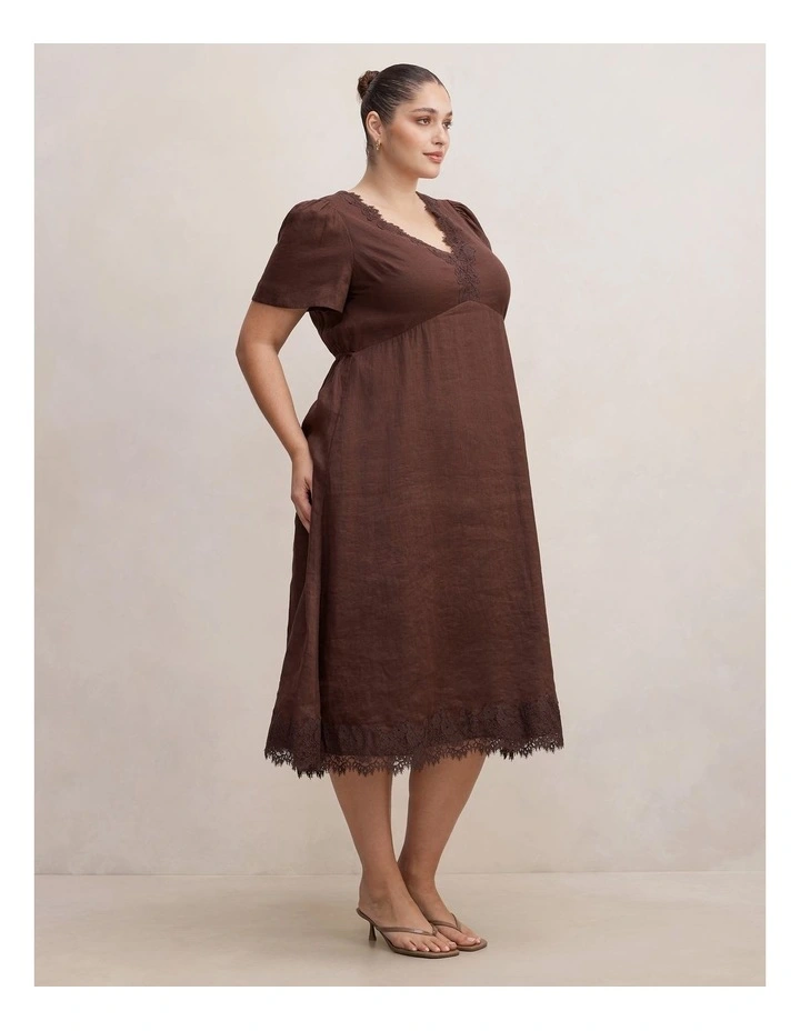 Zali Lace Linen Midi Dress in Chocolate image 3