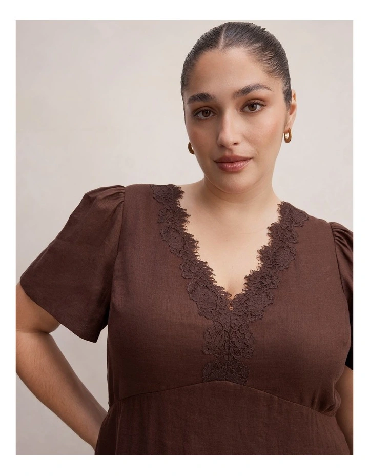 Zali Lace Linen Midi Dress in Chocolate image 4
