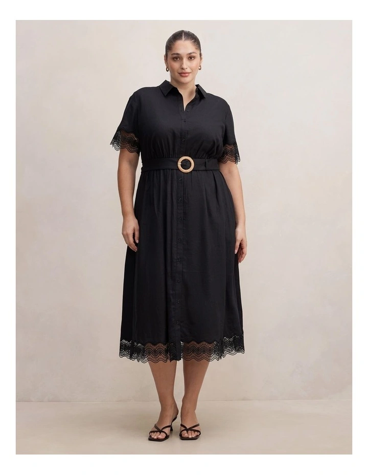 Eliana Lace Trim Midi Dress in Black image 1