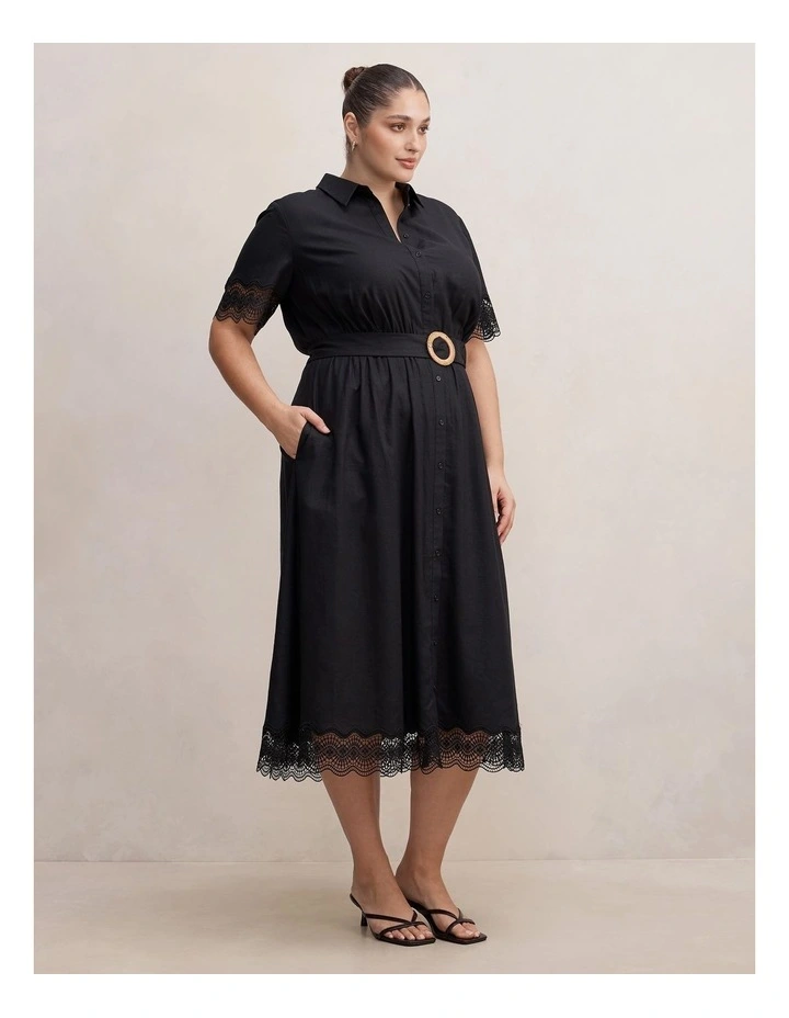 Eliana Lace Trim Midi Dress in Black image 3