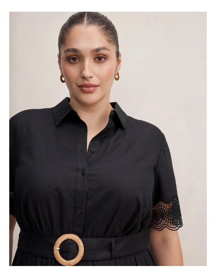 Eliana Lace Trim Midi Dress in Black image 4