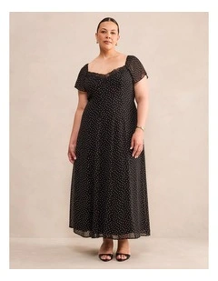 Nia Lace Trim Midi Dress in Black