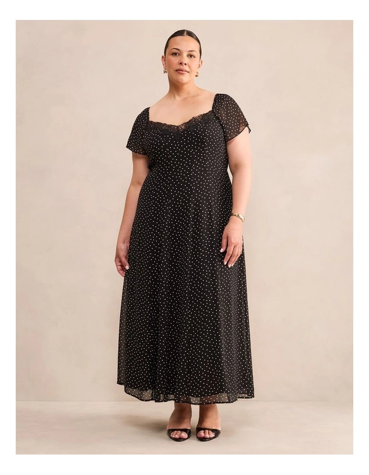 Nia Lace Trim Midi Dress in Black image 1