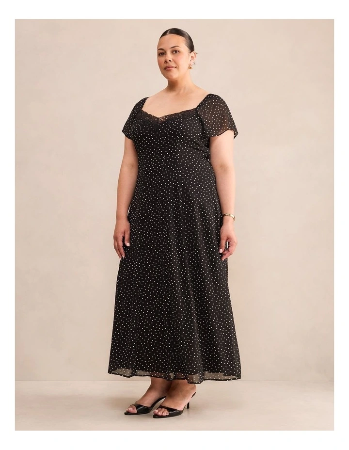 Nia Lace Trim Midi Dress in Black image 3