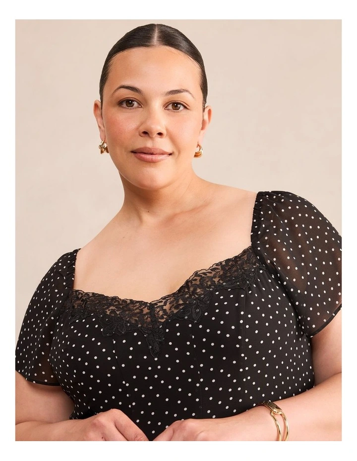 Nia Lace Trim Midi Dress in Black image 4
