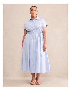 Mina Striped Shirt Midi Dress in Blue