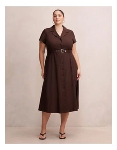 Phillipa Collared Button Midi Dress in Brown