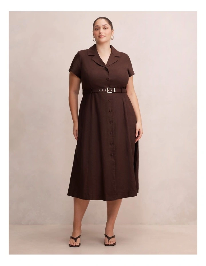 Phillipa Collared Button Midi Dress in Brown image 1