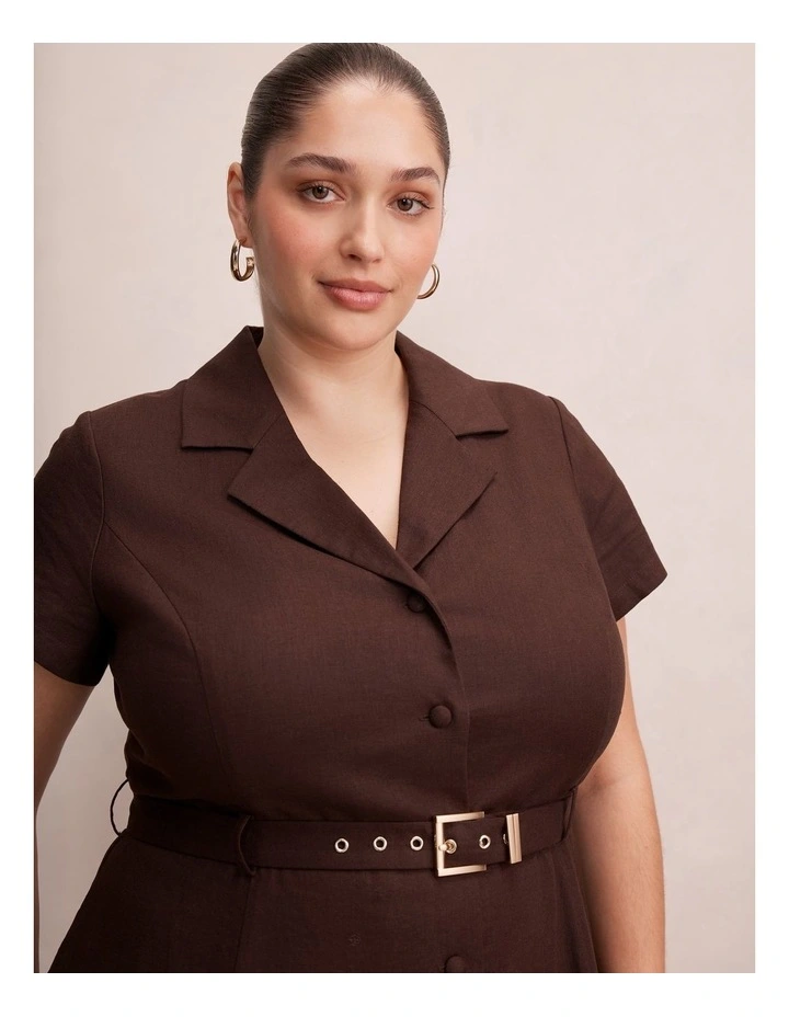Phillipa Collared Button Midi Dress in Brown image 4