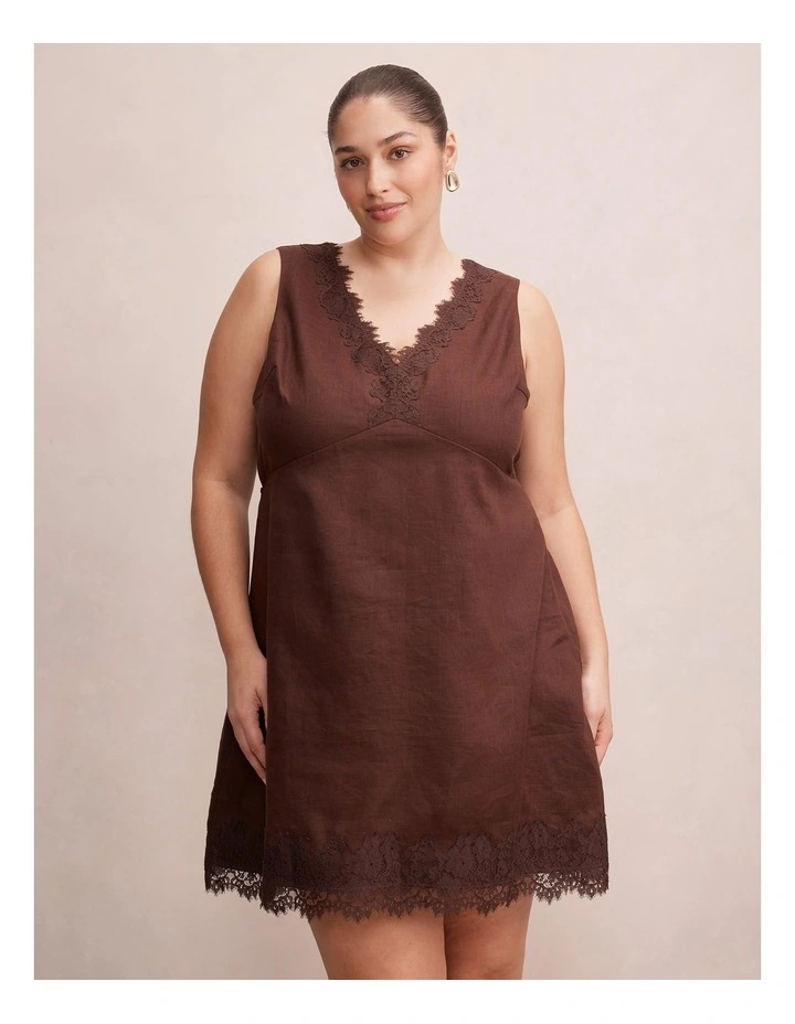 Zali Lace Linen Mini Dress in Brown image 1