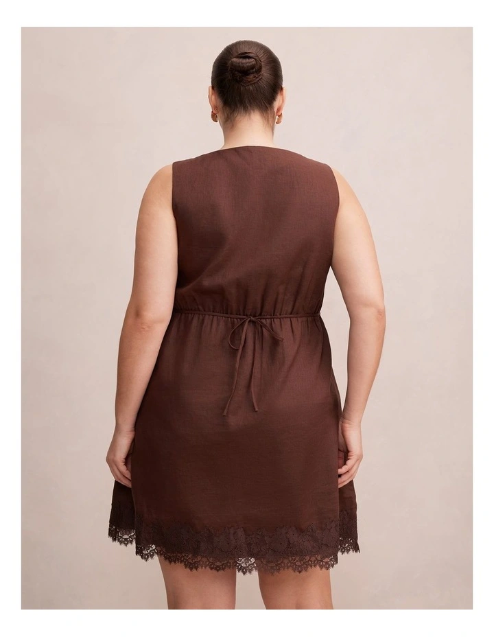 Zali Lace Linen Mini Dress in Brown image 2