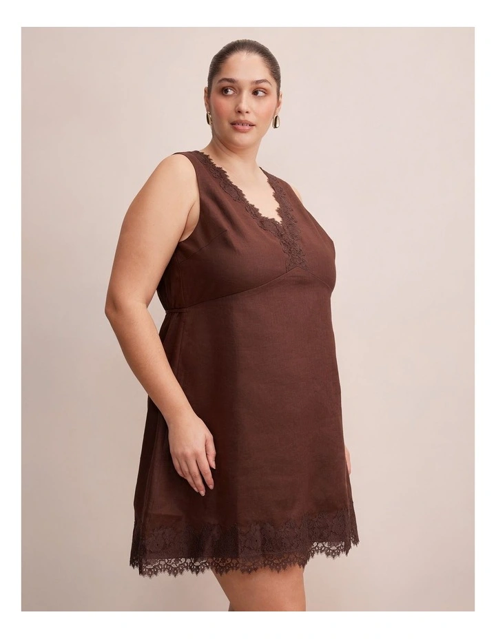 Zali Lace Linen Mini Dress in Brown image 3