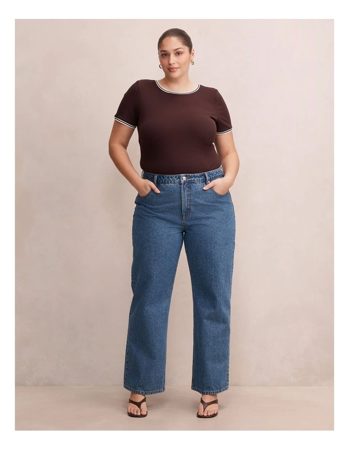 Rosie Tipped Trim Short Sleeves T-shirt in Brown image 5