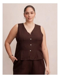 Portia Pleated Linen Top in Brown