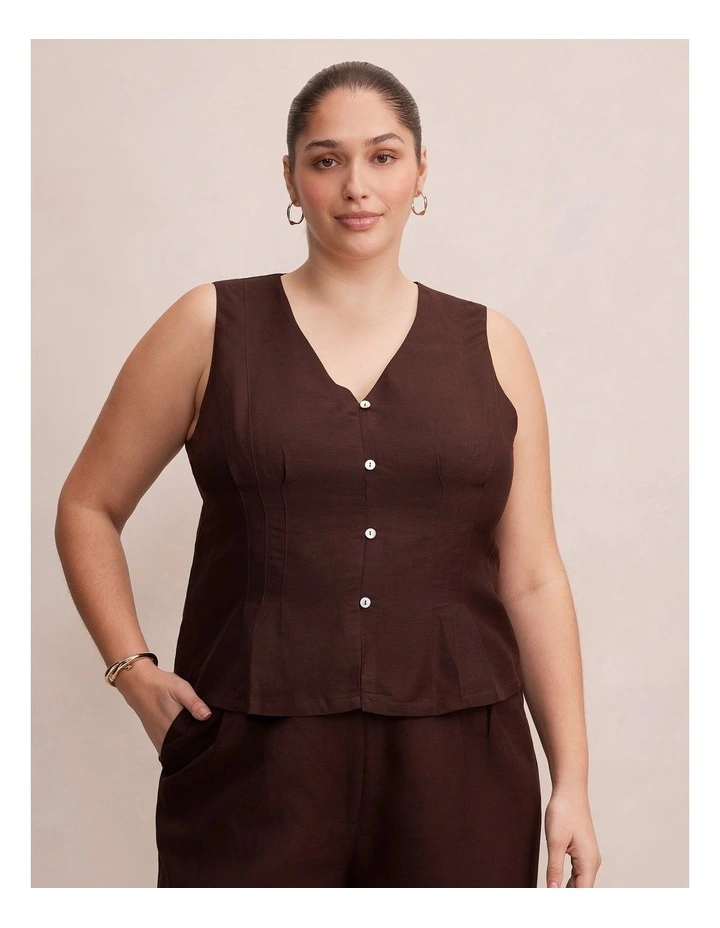Portia Pleated Linen Top in Brown image 1