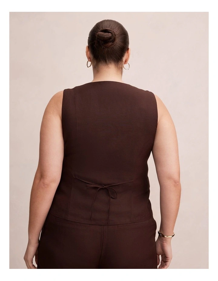 Portia Pleated Linen Top in Brown image 2