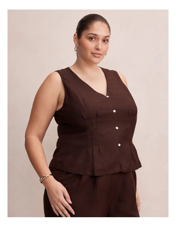 Portia Pleated Linen Top in Brown image 3