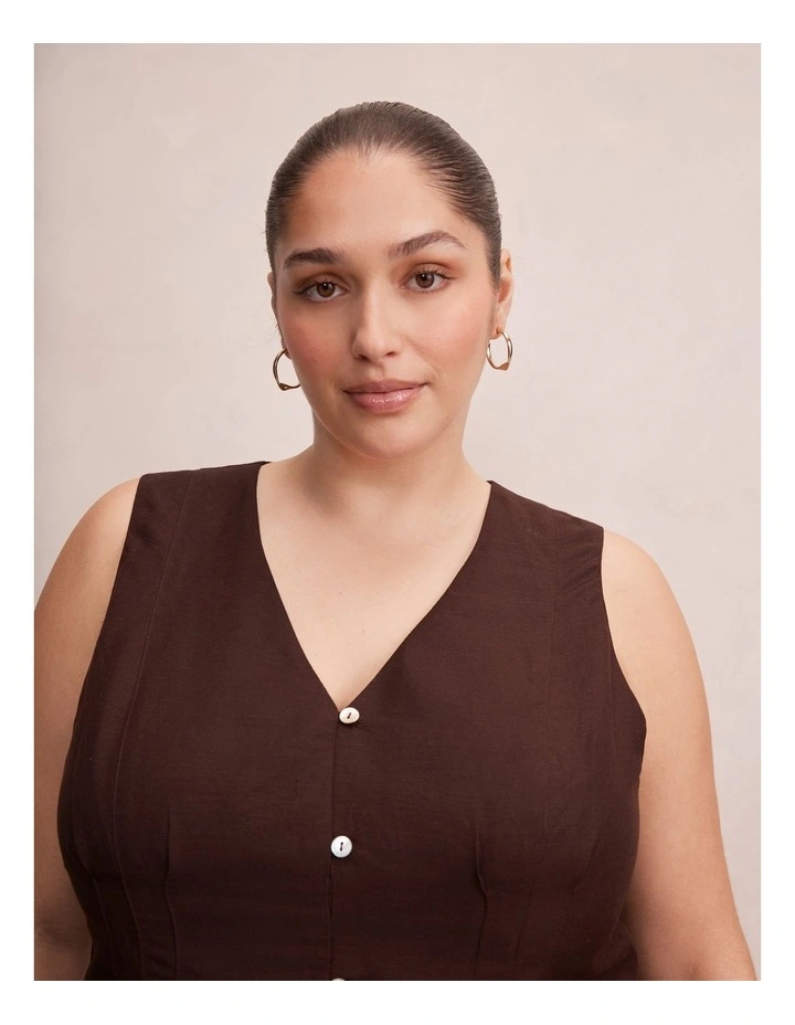 Portia Pleated Linen Top in Brown image 4