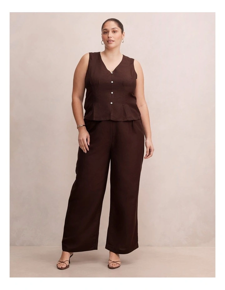 Portia Pleated Linen Top in Brown image 5