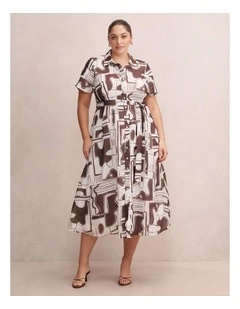 Joy Short Sleeves Midi Dress in Brown