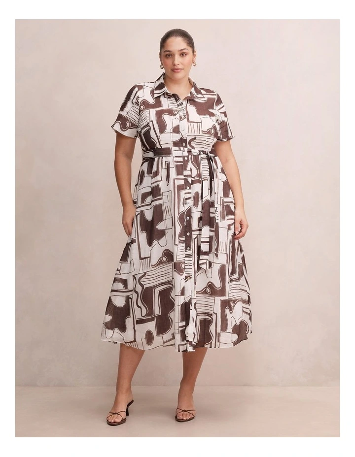 Joy Short Sleeves Midi Dress in Brown image 1