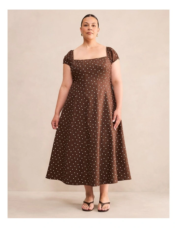 Sadie Linen Midi Dress in Brown image 1