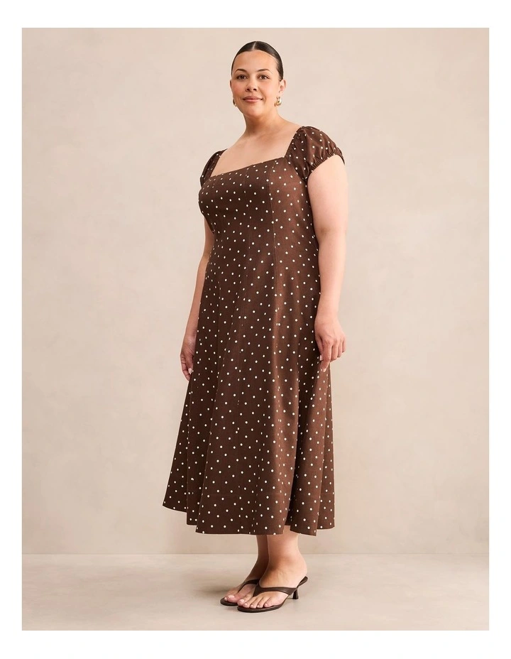Sadie Linen Midi Dress in Brown image 3