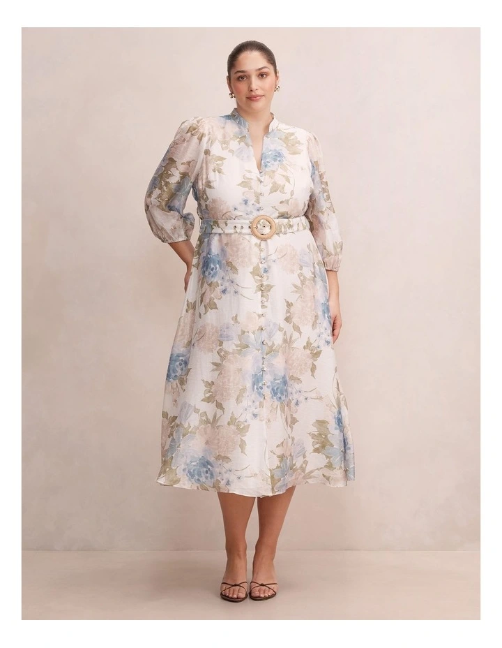 Irena Printed Midi Dress in Cream image 1