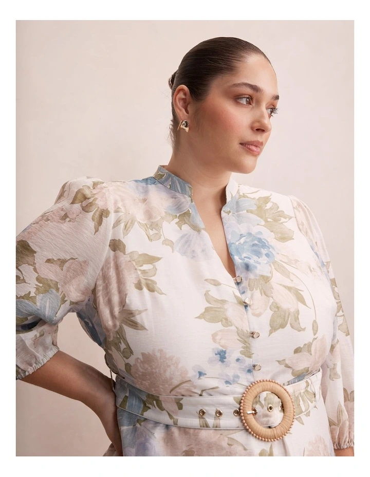 Irena Printed Midi Dress in Cream image 4