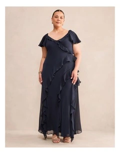 Elly Ruffle Maxi Dress in Navy