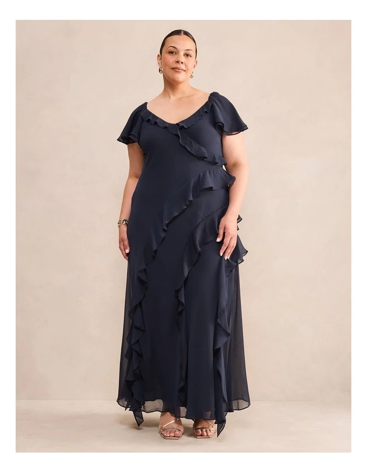 Elly Ruffle Maxi Dress in Navy image 1