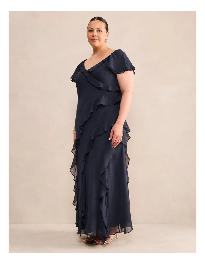 Elly Ruffle Maxi Dress in Navy image 3