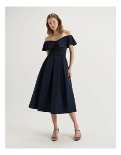 Petal Fluted Dress in Ink