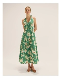 Peony Halter Dress in Green