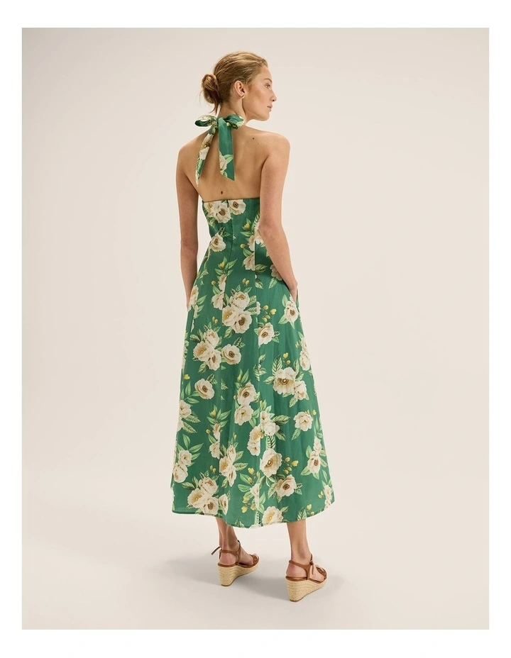 Peony Halter Dress in Green image 2