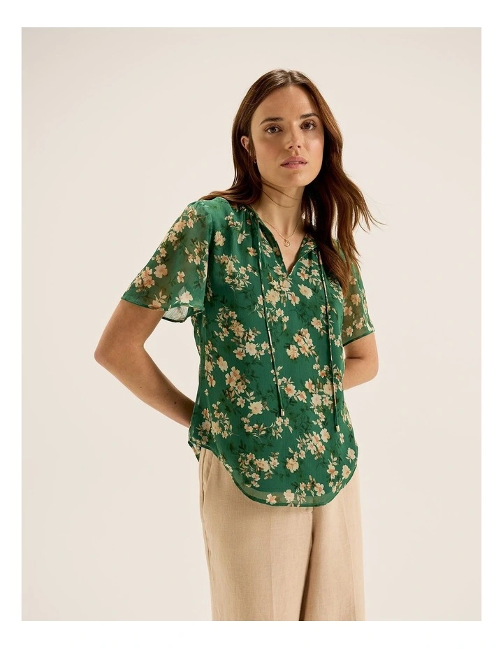 Meadows Floral Top in Green image 1