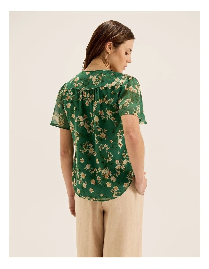 Meadows Floral Top in Green image 2