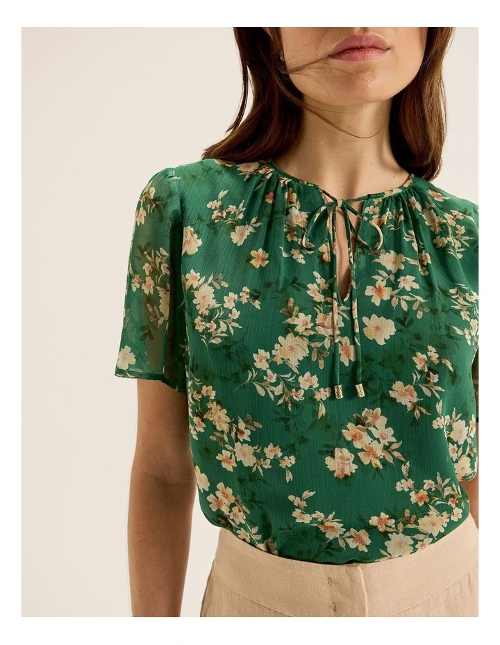 Meadows Floral Top in Green image 4