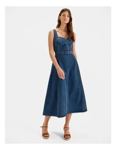 Farrah Denim Midi Dress in Indigo Rinse