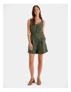 Moss Linen Playsuit in Green