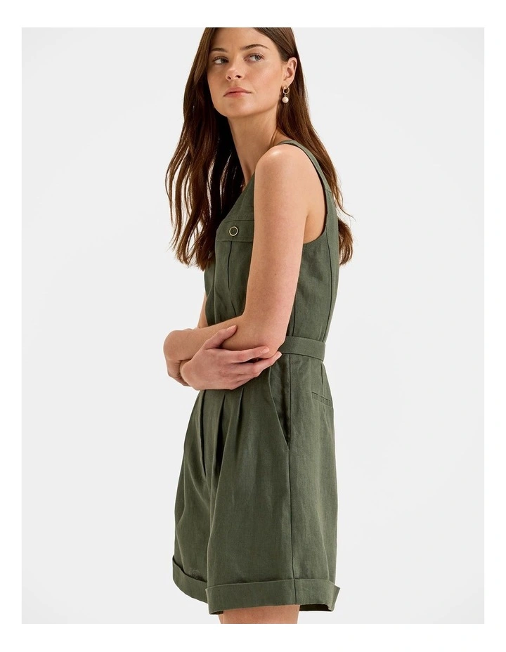 Moss Linen Playsuit in Green image 4