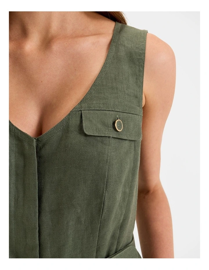 Moss Linen Playsuit in Green image 5