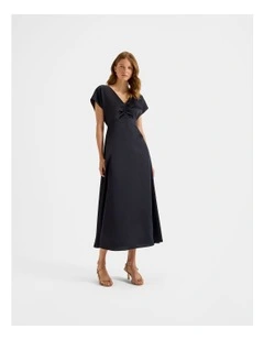 Montague Satin Midi Dress in Ink