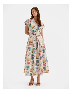 Postcards Maxi Shirt Dress in Ivory